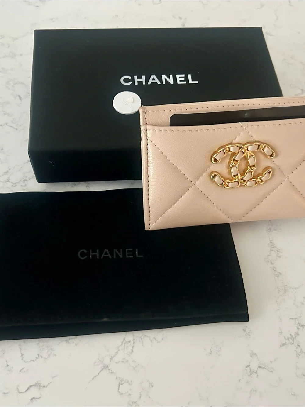 CHANEL 19 Quilted Leather Card Holder